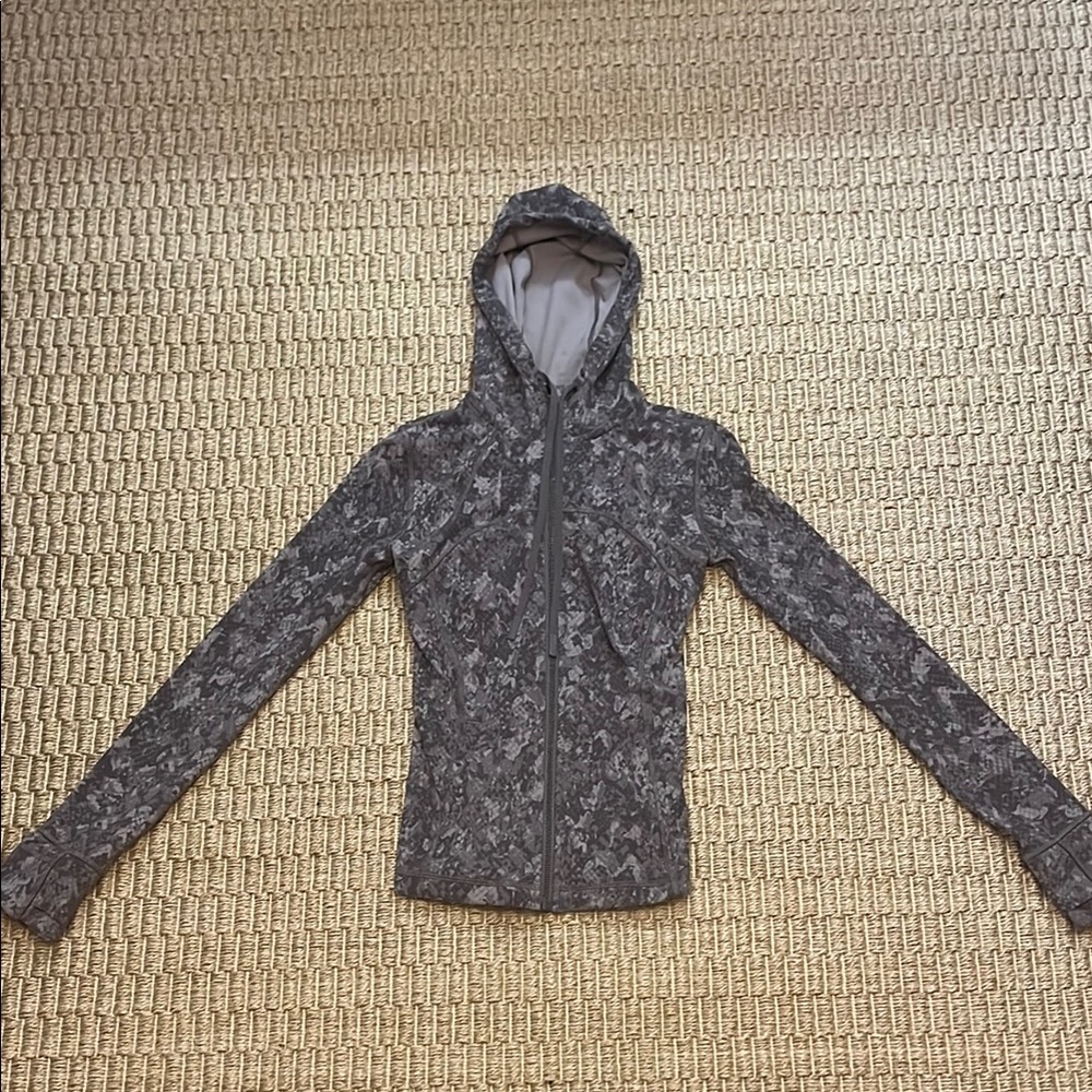 Gray Patterned Zip-Up Hoodie - image 1